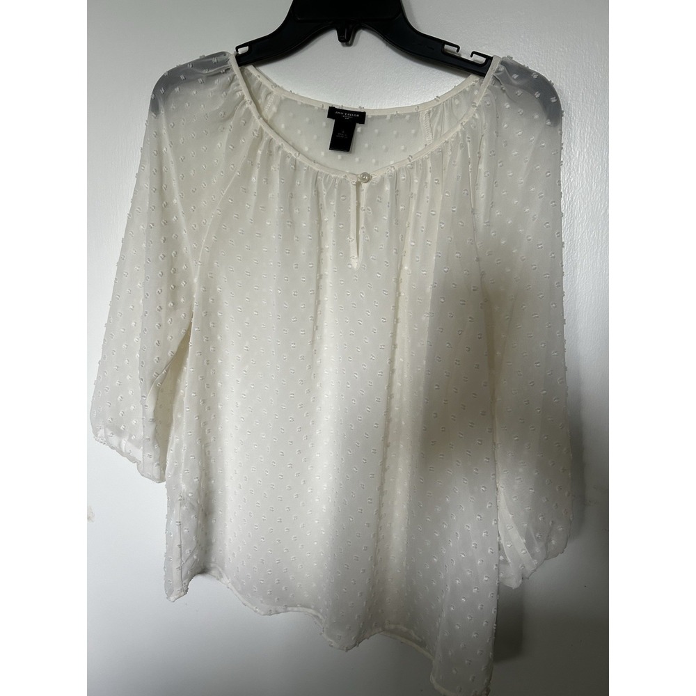 Anne Taylor Swiss Polka Dot Peasant Blouse Fantasy Fairy Romance Sm